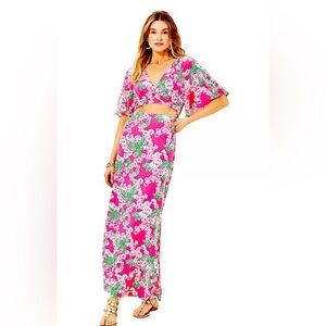 Lilly Pulitzer Minka Maxi Skirt Worth A Look Roxie Pink Small Tropical Resort